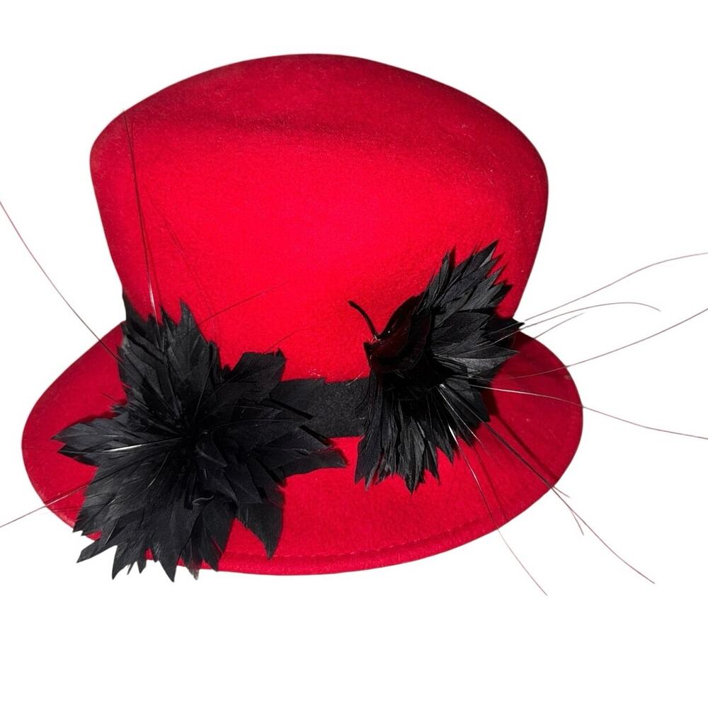 Giovanni Red Black Fascinator Hat Quill Feathers Kentucky Derby wide brim